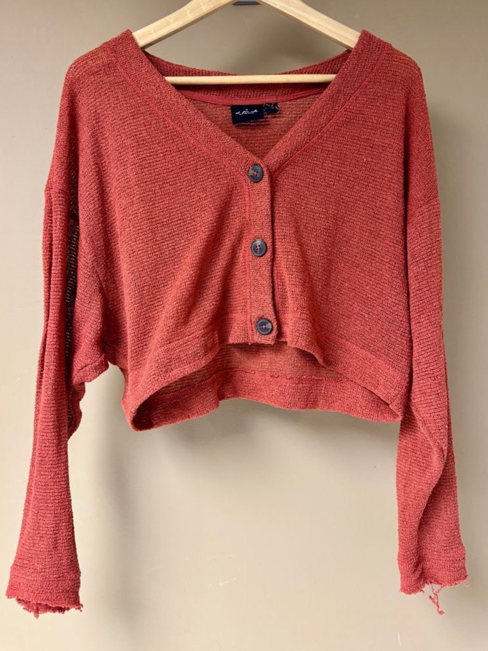 Urban Outfitters Cropped Button Front Cardigan Sweater Textured Knit Coral